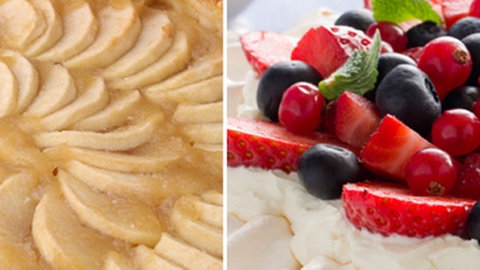 Foto: iStock / Kombo SWR Kuchen: Tarte aux Pommes und Pavlova (Foto: iStock / Kombo SWR)