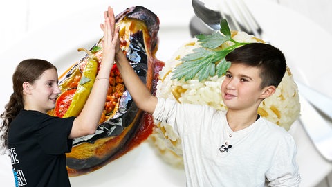 Gefüllte Aubergine mit Reis (Foto: SWR, Collage aus SWR- und iStock-Material)