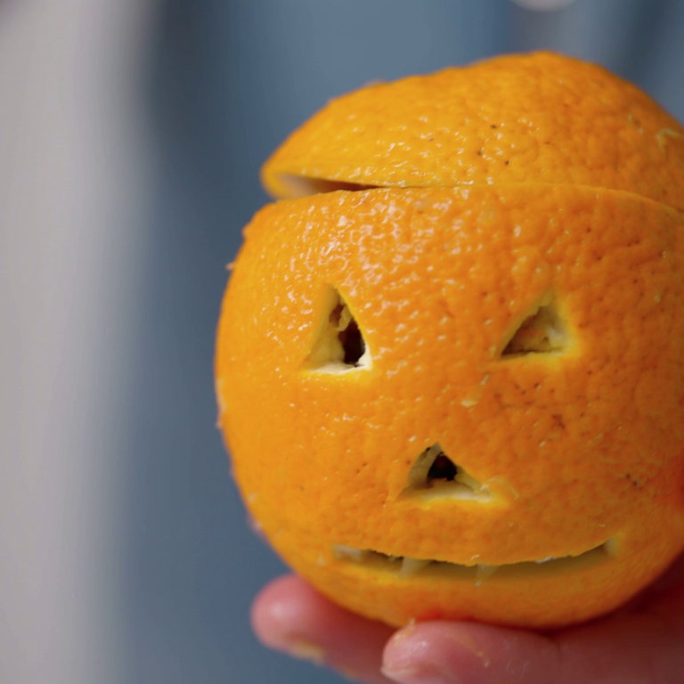 Vorschaubild DIY: Aus einer Orange einen Mini-Halloween-Kürbis machen (Foto: SWR, SWR)