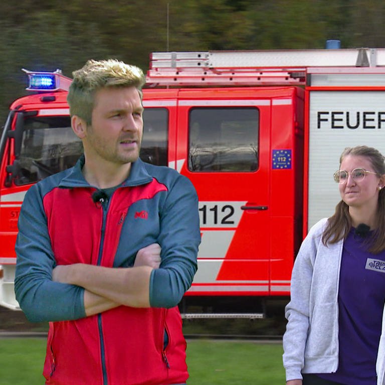 Elisabeth, Hamza und Malek gegen Johannes bei der Stuttgarter Feuerwehr (Foto: SWR)