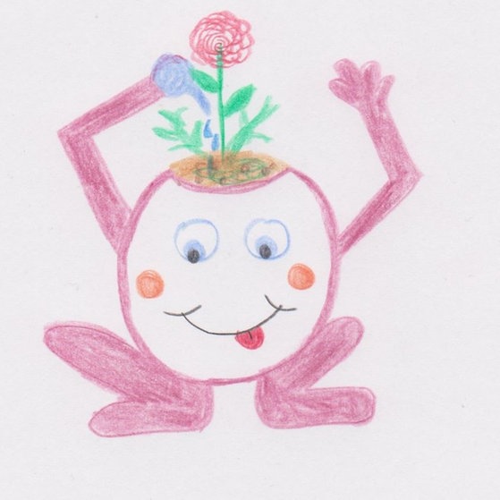 Alien mit Pflanze auf dem Kopf (Foto: Kindergeburtstagwerke) Alien mit Pflanze auf dem Kopf