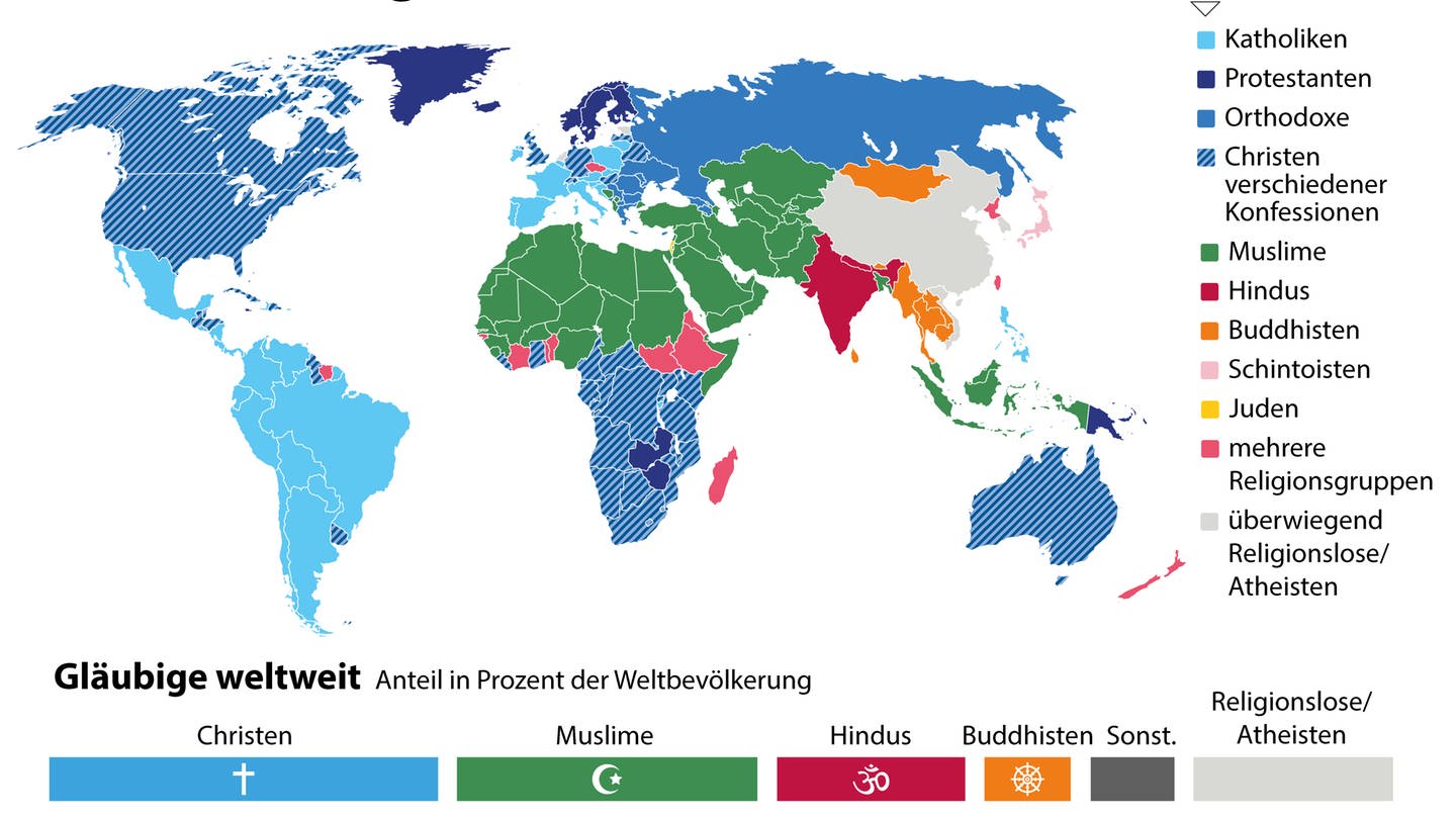 Verteilung der Weltreligionen (Foto: picture-alliance / Reportdienste,  dpa-infografik GmbH)