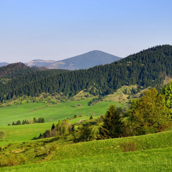 Die typische Landschaft in der Region Zips besteht aus Wiesen und bewaldeten Bergen